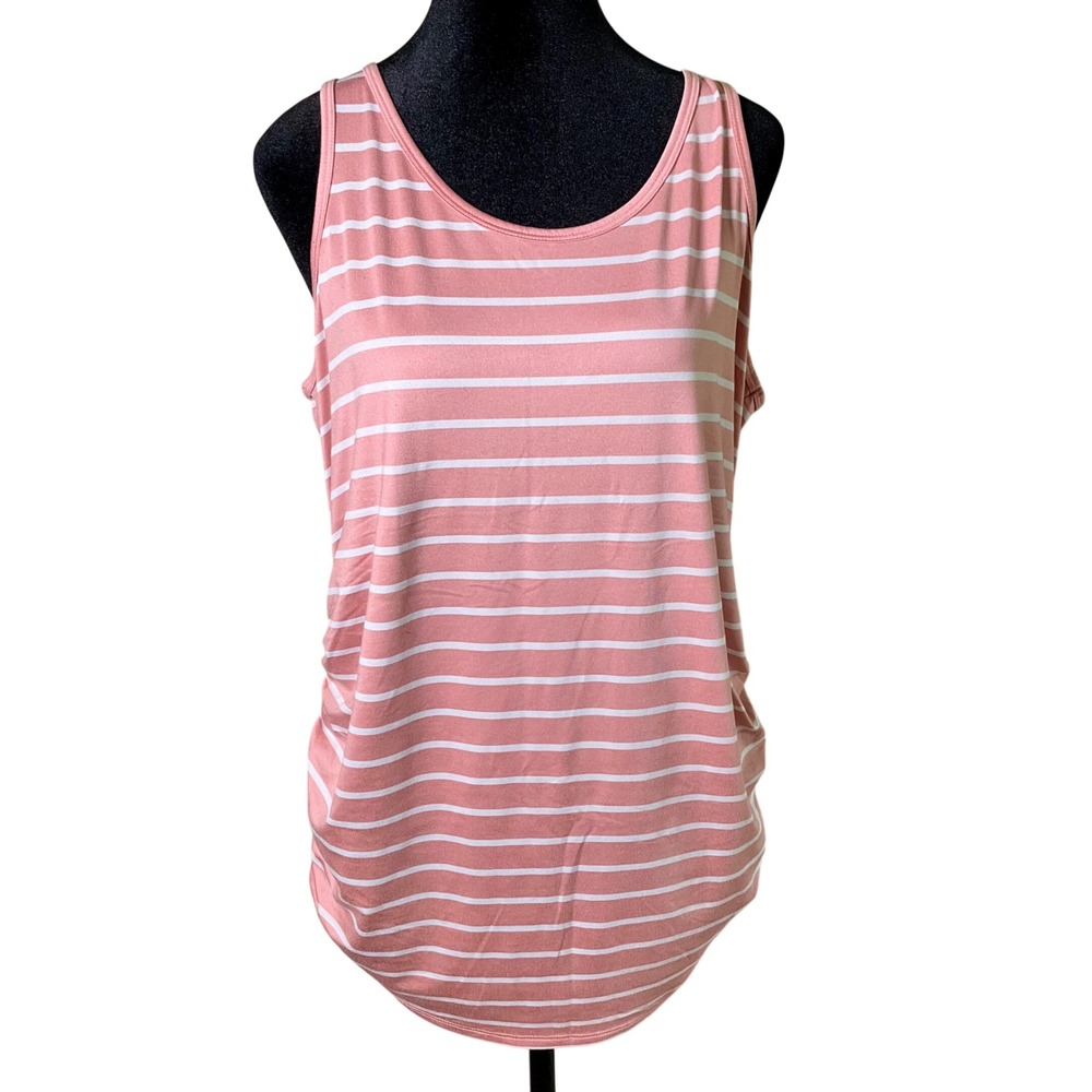 Time and Tru Maternity Tank Top Pink White Striped Ruched Side L 12-14 Stretchy